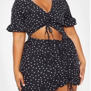 Plus black polka dot ruched dress